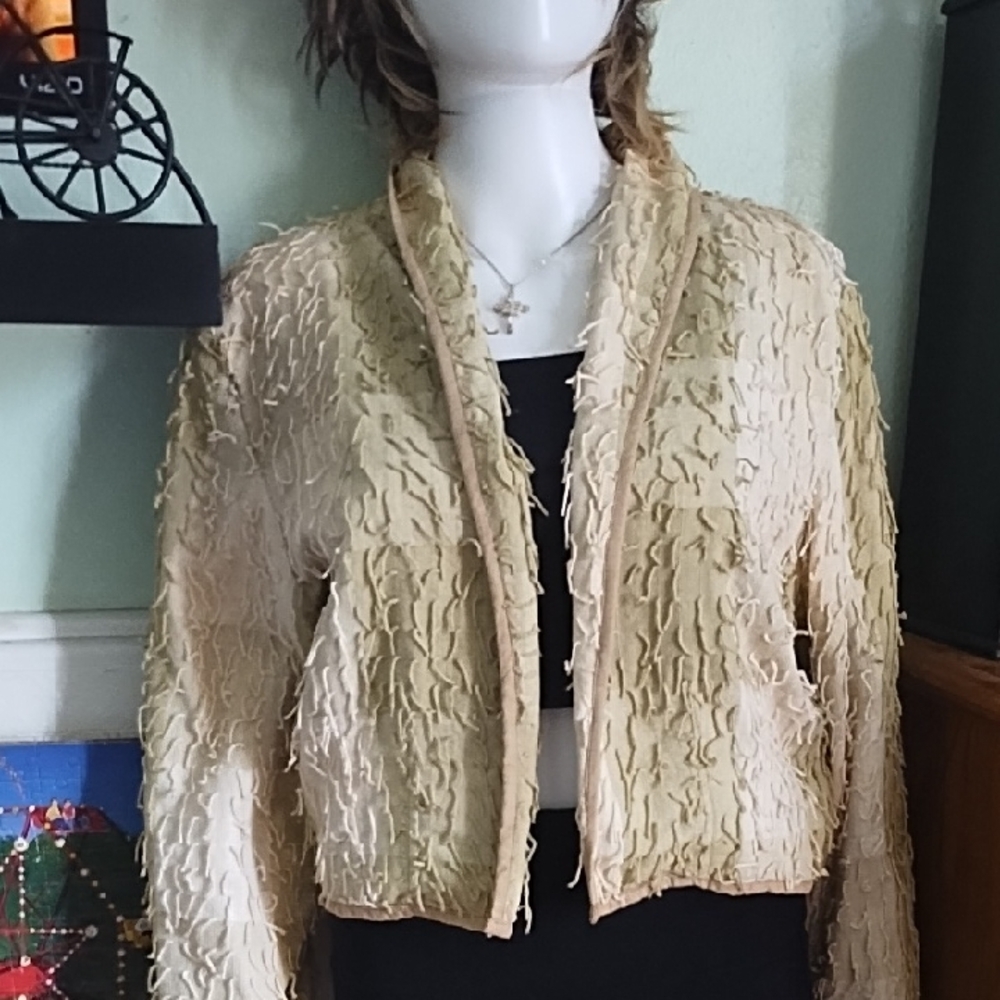 Tri Color Crop Jacket With Textured Surface